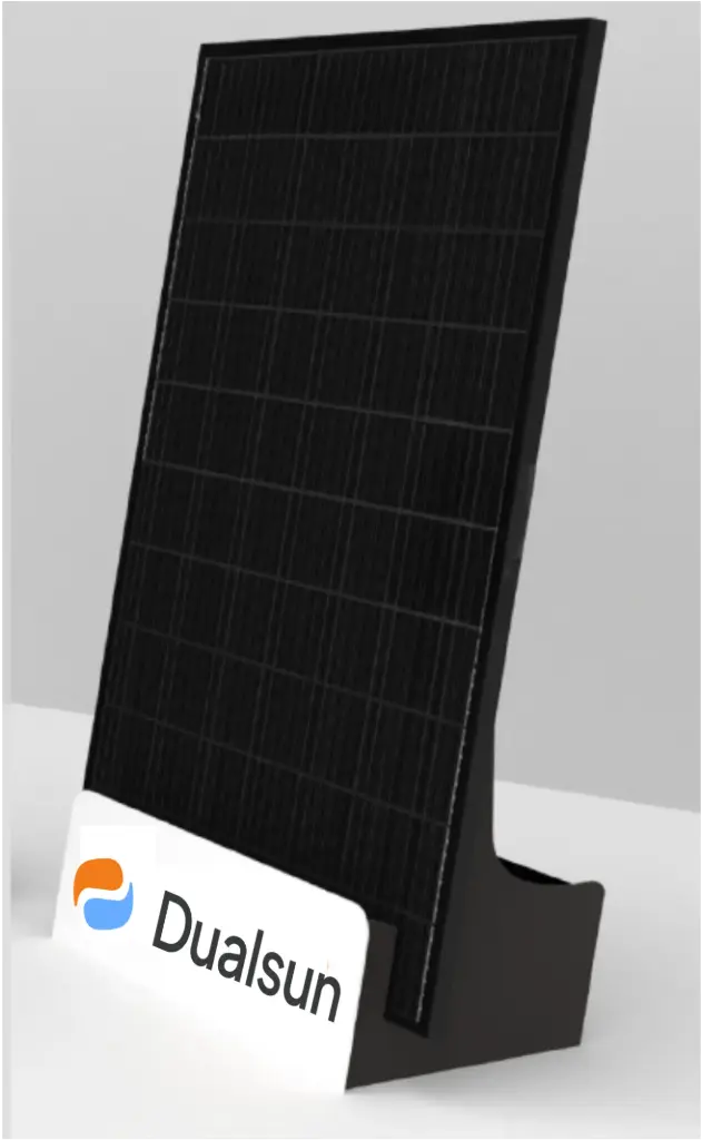 Inclined exhibition stand with SPRING4 DualSun logo