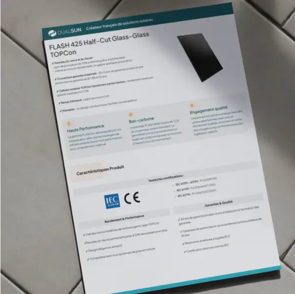 Fiche Technique Dualsun FLASH 425 Half-Cut Glass-Glass TOPCon